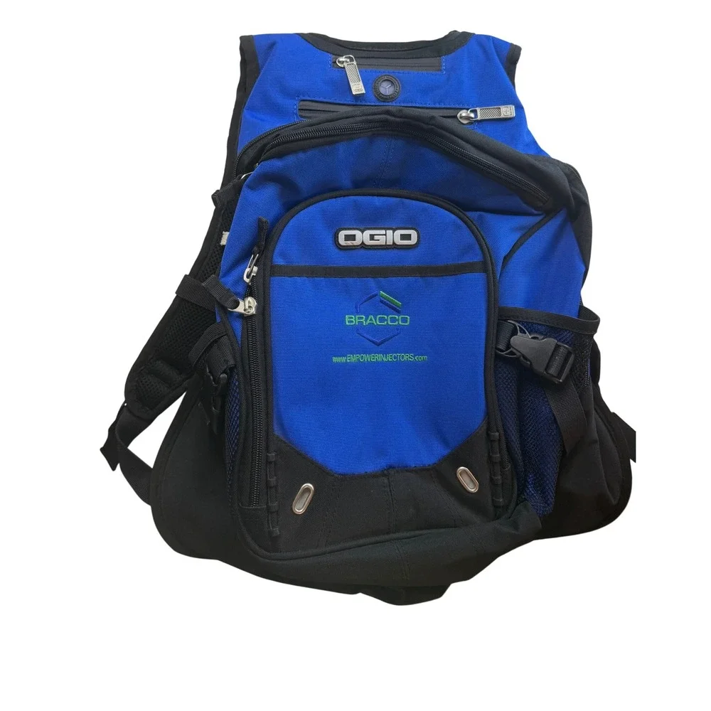 OGIO Blue Black Laptop Backpack Organizer Audio Port Bracco Embroidered Tech Bag